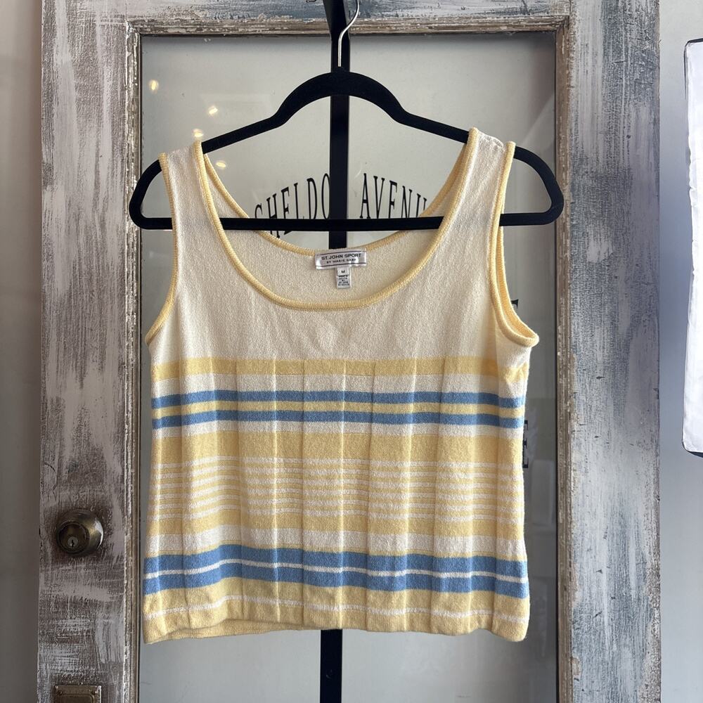 80% Wool St John Collection Striped Sleeveless Knit Tank Top Size Medium